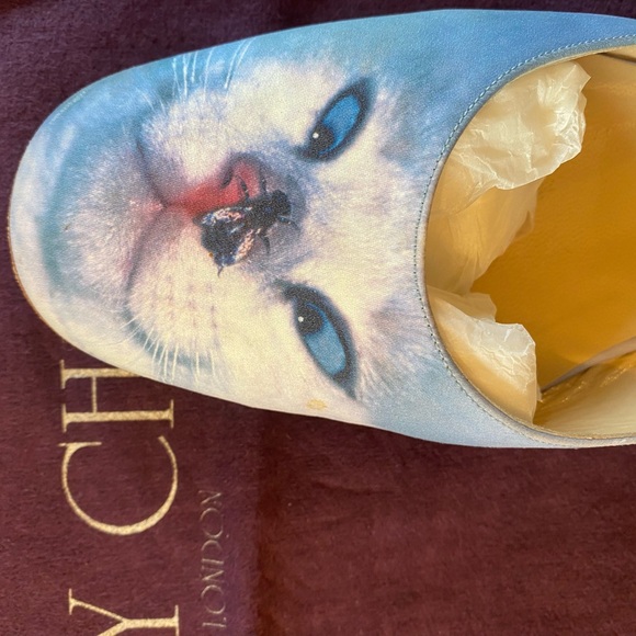 Jimmy Choo Blue Cat Print Mules - Picture 4 of 7